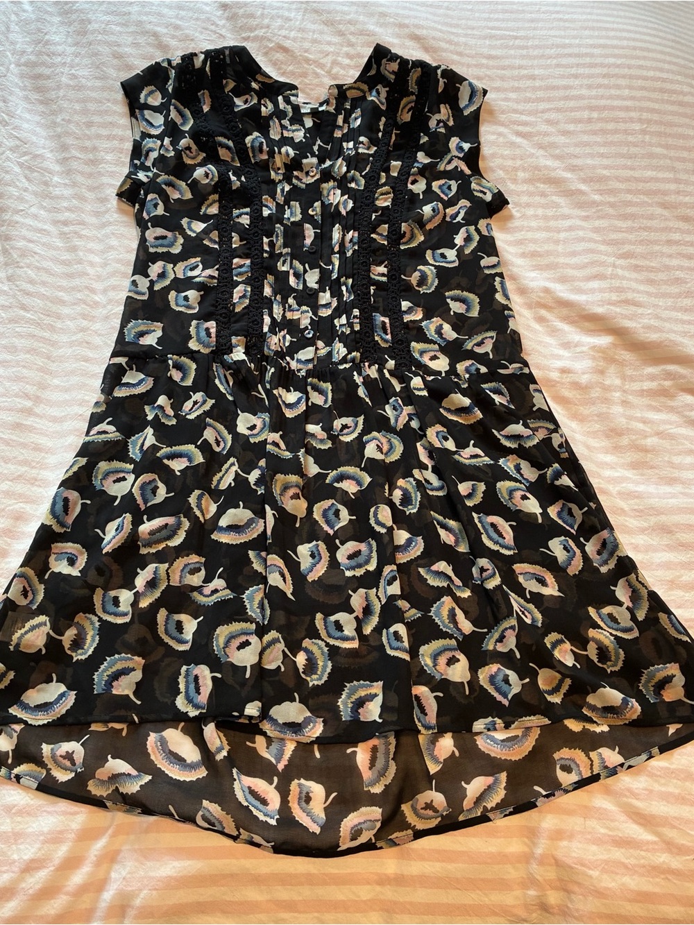 Black Floral Print Cap Sleeve Dress